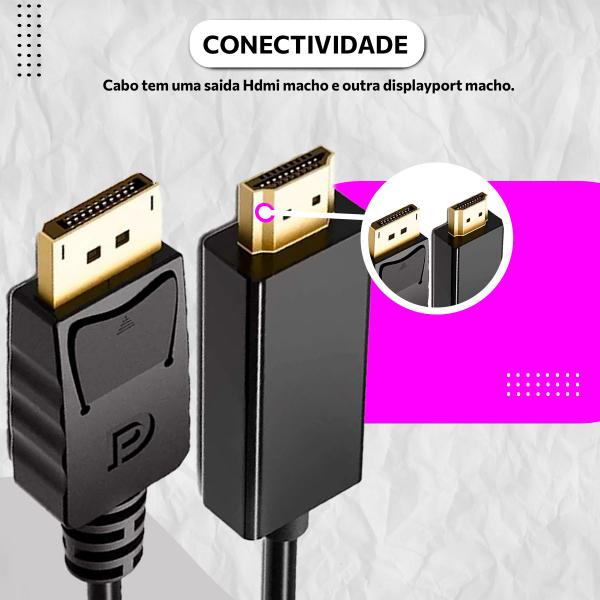 Imagem de Cabo Displayport Para Hdmi 1080p Adaptador 3 Metros