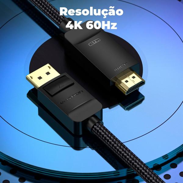 Imagem de Cabo Displayport Para HDMI 4K 60Hz Monitor Gamer 1m Vention