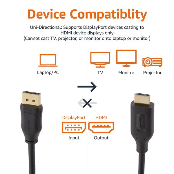 Imagem de Cabo DisplayPort para HDMI Amazon Basics 10 pés 4K @30Hz preto