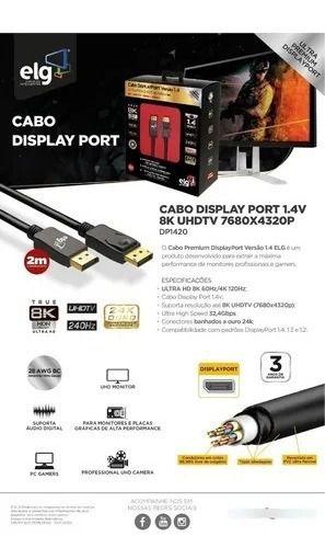 Imagem de Cabo Displayport Pc Gamer 1.4 1080P@240hz 4K@120hz 8K@60hz - ELG