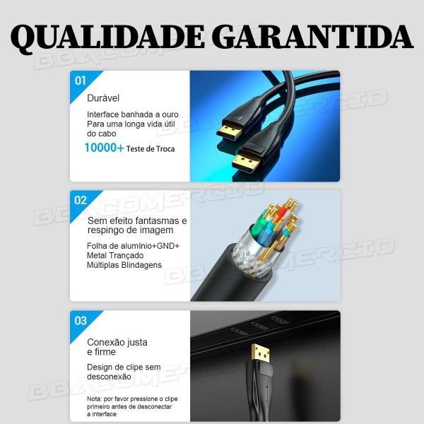 Cabo Displayport Vention 8k Ultra HD Speed 32gb Pc Gamer 3m Imagem de Cabo Displayport Vention 8k Ultra HD Speed 32gb Pc Gamer 3m