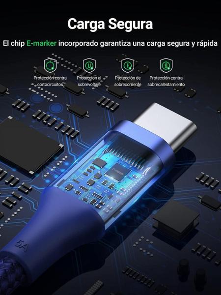 Imagem de Cabo E-Makrer Rápido Usb C Type C 100W 20V 5A 480Mbps - Azul