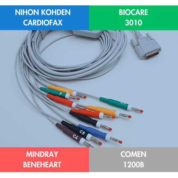 Imagem de Cabo Ecg 10 Vias Nihon Kohden Cardiofax Pino Banana 15 Pinos