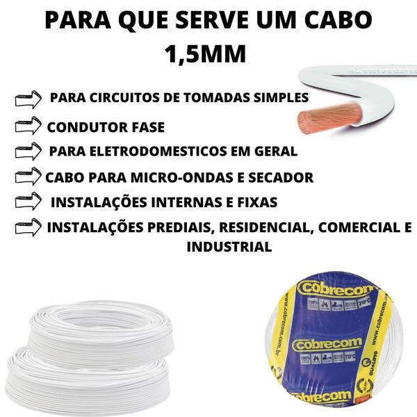 Imagem de Cabo Eletrico Fio Original De Cobre 1,5mm 5 Metros Branco