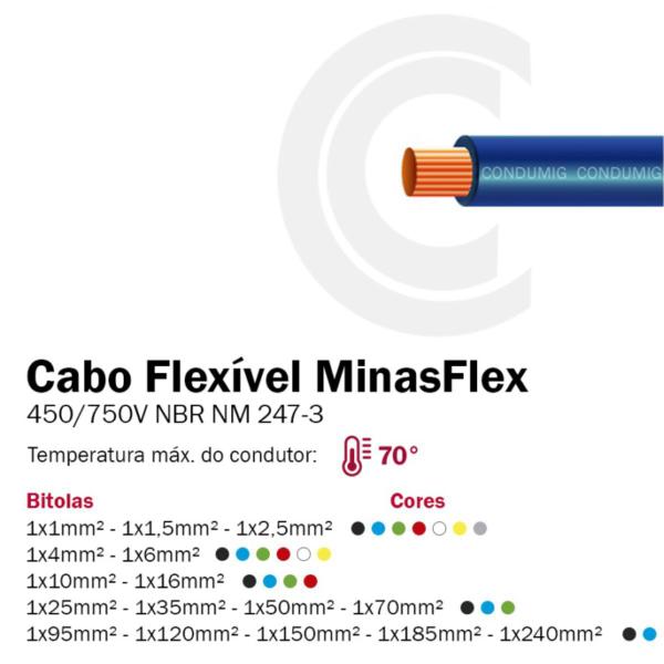 Imagem de Cabo Elétrico Flexível Condumig Minasflex 10mm² Verde - Rolo com 100 metros