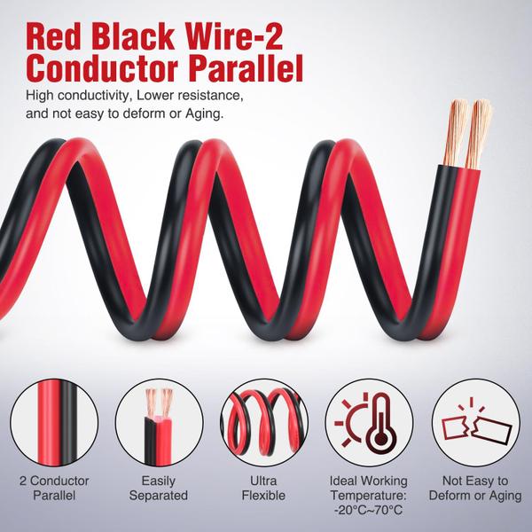 Cabo elétrico Nilight 14AWG 50 pés vermelho preto 12V/24V DC CCA Imagem de Cabo elétrico Nilight 14AWG 50 pés vermelho preto 12V/24V DC CCA