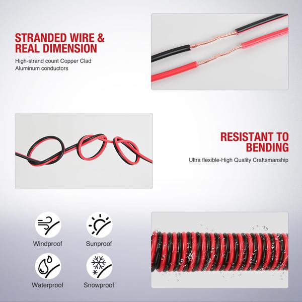 Cabo elétrico Nilight 14AWG 50 pés vermelho preto 12V/24V DC CCA Imagem de Cabo elétrico Nilight 14AWG 50 pés vermelho preto 12V/24V DC CCA