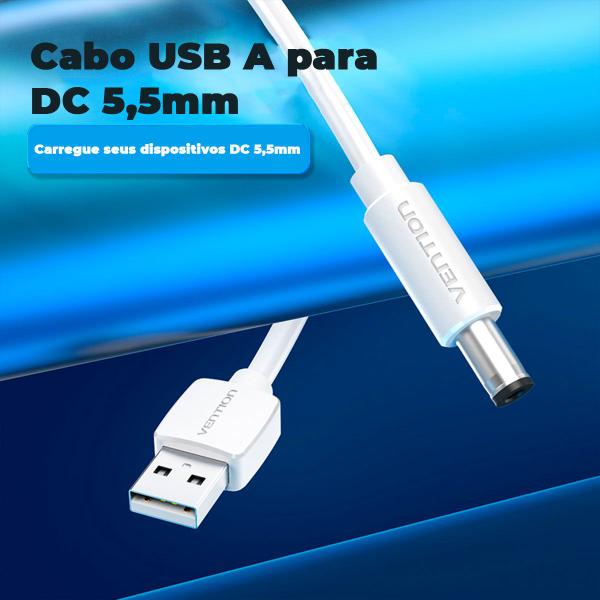 Imagem de Cabo Energia Alimentaçao USB A Para Dc 5,5mm 3A 50cm Vention