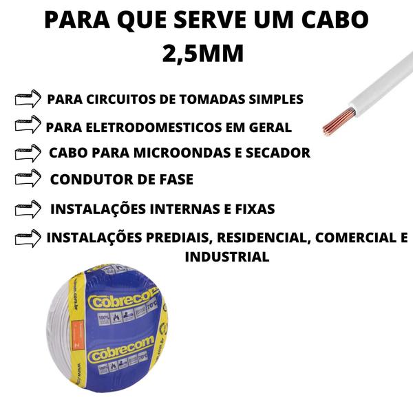 Imagem de Cabo Energia Branco Circuito De Tomadas 2,5mm 40 Metros