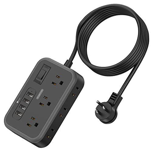 Imagem de Cabo Extensão NTONPOWER 10ft, Tomadas Amplo Espaçadas, 4 Portas USB, Proteção Sobrecarga, Preto