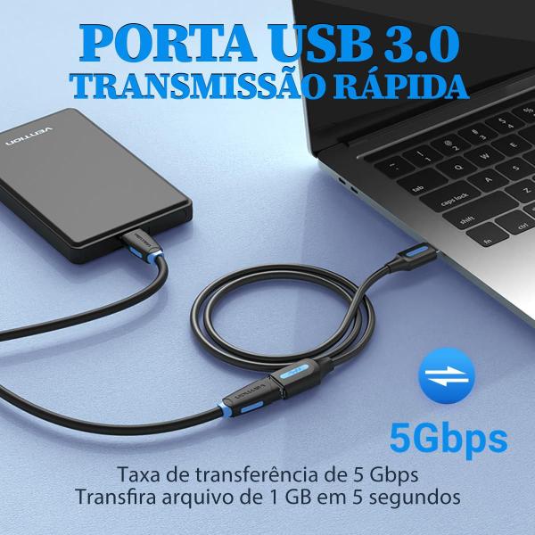 Imagem de Cabo Extensão Usb 3.0 Macho Usb Fêmea p/ HD PS Vention 5m