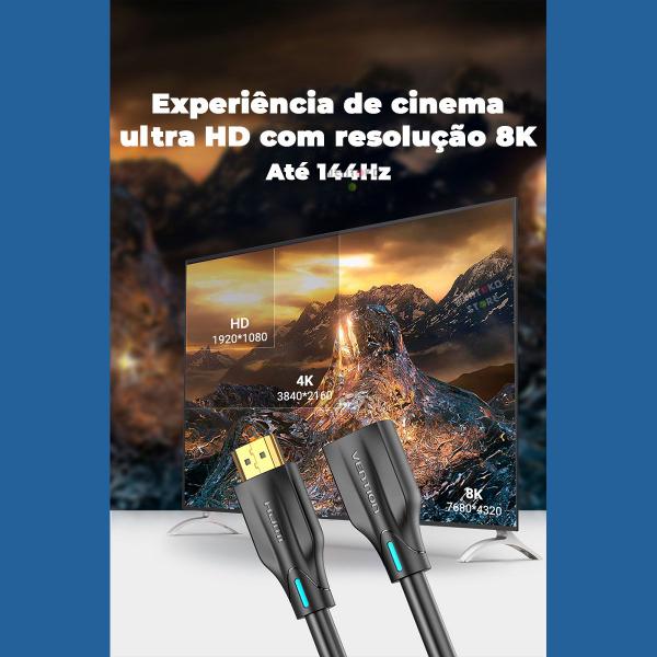 Cabo Extensor Adaptador HDMI 2.1 8K PS5 Gamer 2m Vention Imagem de Cabo Extensor Adaptador HDMI 2.1 8K PS5 Gamer 2m Vention