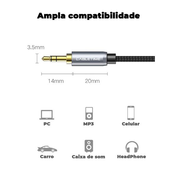 Imagem de Cabo Extensor Extensão P2 3,5mm Macho x Fêmea 1m CableTime