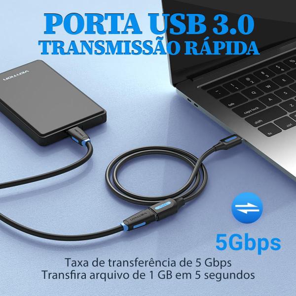 Imagem de Cabo Extensor Extensão Usb 3.0 5gbps 2 Metros Vention Para Consoles Notebooks e Computadores