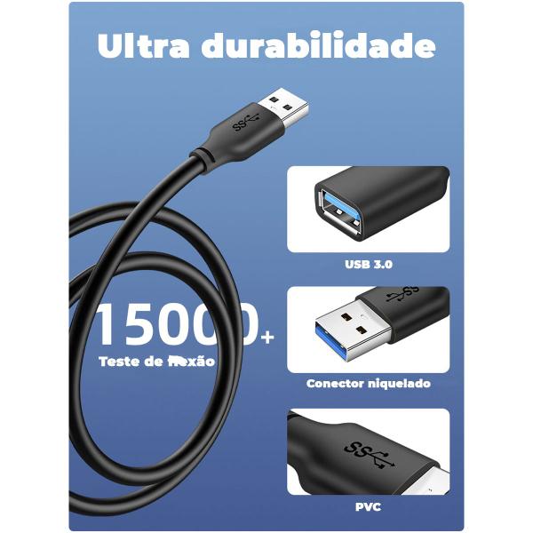 Imagem de Cabo Extensor Extensão USB 3.0 Macho x Fêmea 50cm CableTime