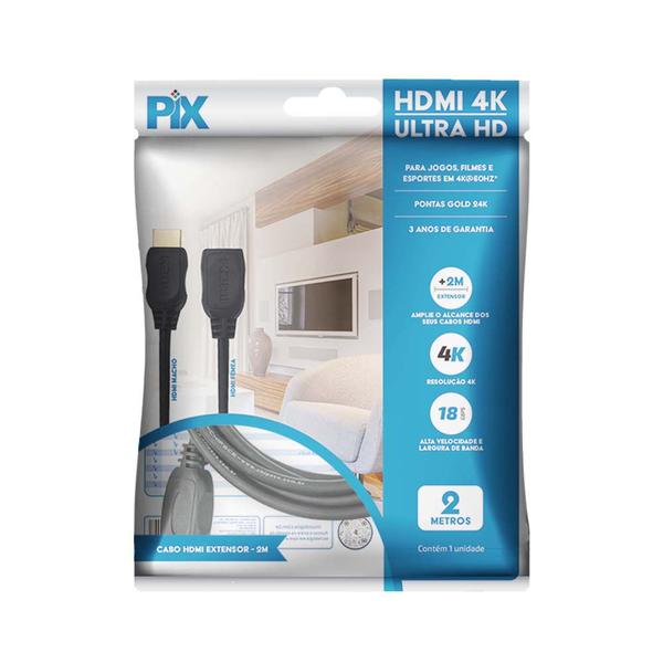 Imagem de Cabo Extensor Hdmi 2.0 Ultrahd 4k 2 Metros Pix 19 Pinos