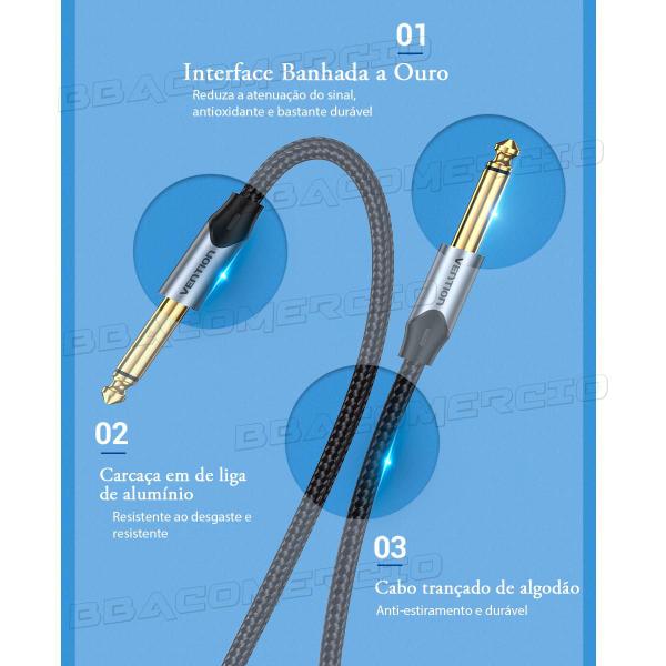 Cabo Extensor P10 6.5mm P10 6,5mm Guitarra Violão 5m Mono - VENTION Imagem de Cabo Extensor P10 6.5mm P10 6,5mm Guitarra Violão 5m Mono