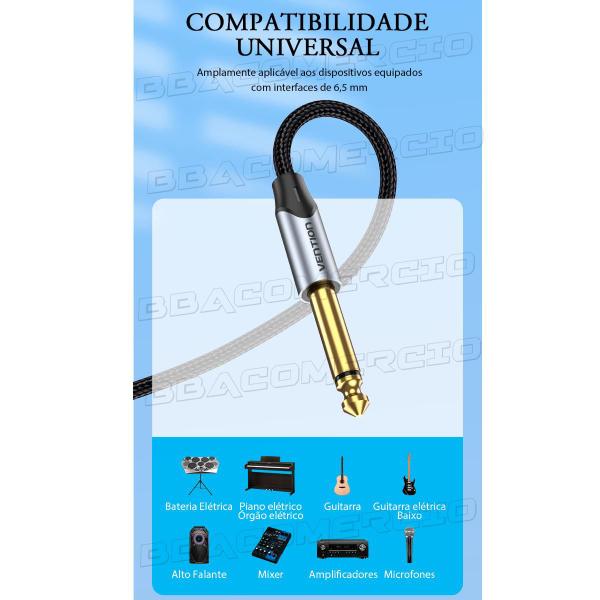 Cabo Extensor P10 6.5mm P10 6,5mm Guitarra Violão 5m Mono - VENTION Imagem de Cabo Extensor P10 6.5mm P10 6,5mm Guitarra Violão 5m Mono