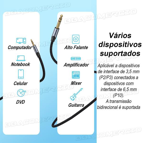 Imagem de Cabo Extensor P10 (6.5mm) X P3 (3,5mm) Guitarra Violão 3m