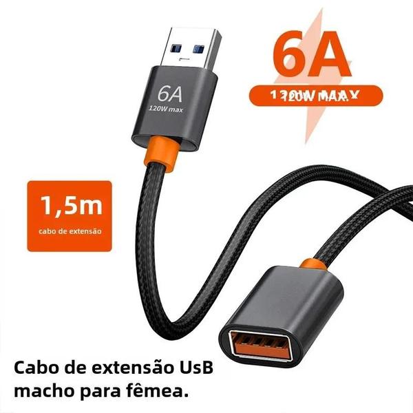 Imagem de Cabo Extensor USB 3.0/2.0 de Alta Velocidade (6A) - para Laptop, PC, TV e Xbox