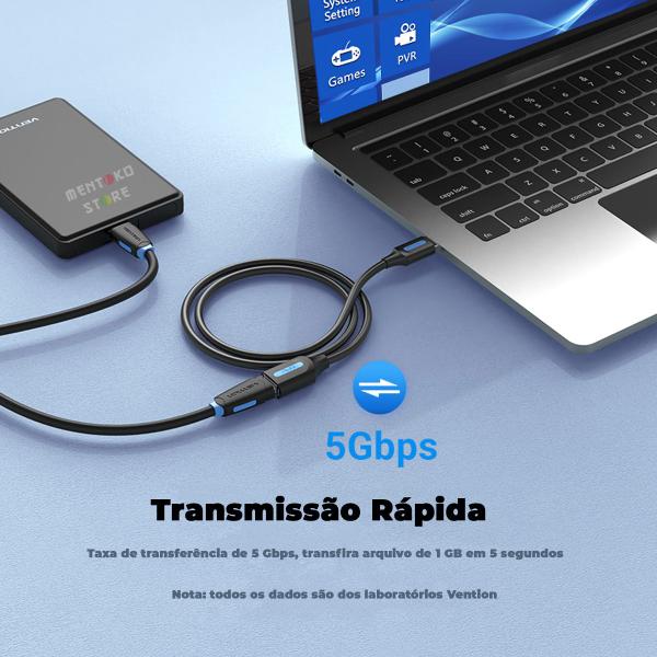 Imagem de Cabo Extensor USB 3.0 Extensao Macho Femea Pc 50cm Vention