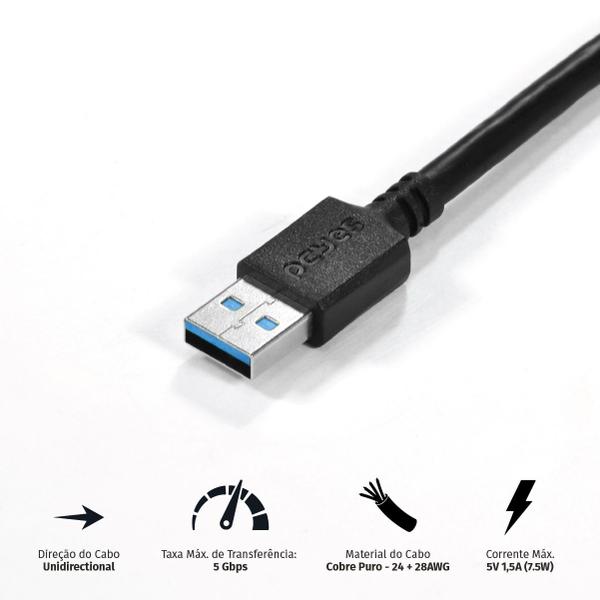 Imagem de Cabo extensor usb 3.0 pcyes 1 mt usb macho x usb fêmea