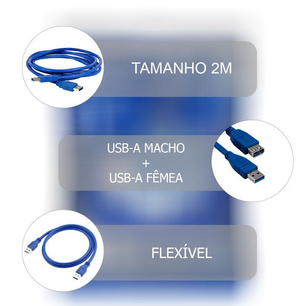 Imagem de Cabo Extensor Usb 3.1 Extensão Macho Fêmea 2 Metros