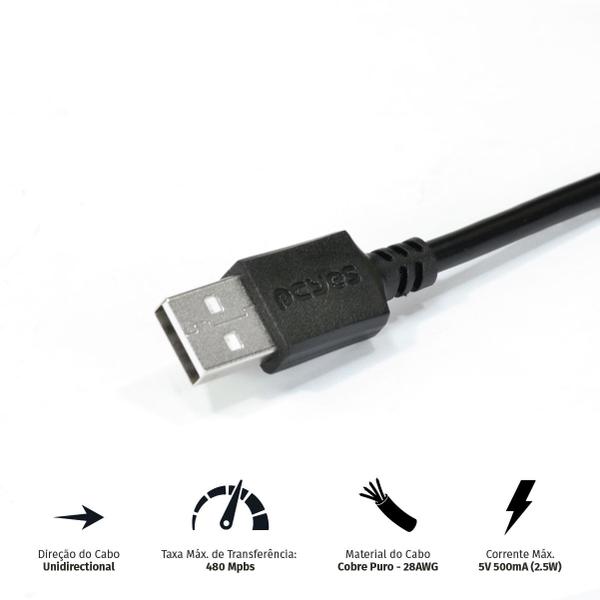 Imagem de Cabo Extensor Usb A 2.0 Macho Para Usb A 2.0 Femea 28awg Puro Cobre 1 Metro - Puamf2-1