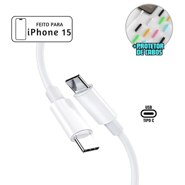 Imagem de Cabo Fio Carregador Compativel De Iphone 15 16 Pró Max Tipo Trançado Turbo Branco