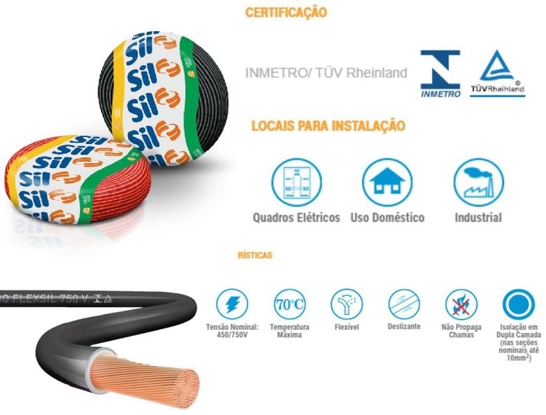 Cabo flexível 16mm 15 Metros 450v/750v - Sil Imagem de Cabo flexível 16mm 15 Metros 450v/750v