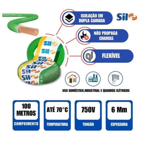 Imagem de Cabo Flexível 6mm 100 Metros Fio Elétrico Cores Anti Chama