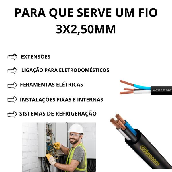 Imagem de Cabo flexível de eletrica Pp 3x2,50mm Com 10 Metros