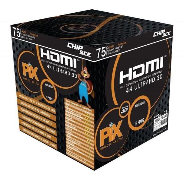 Imagem de Cabo Hdmi 1.4 4k Ultra HD 3d 19 Pinos 75 Metros Pix 018-7520