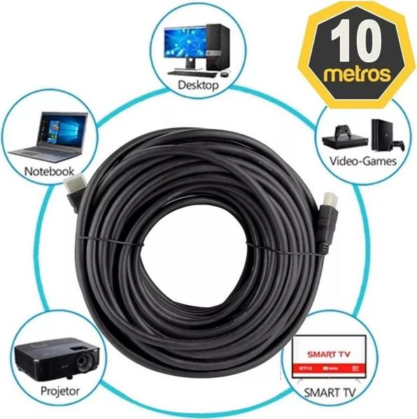 Imagem de Cabo HDMI 10 Metros Full HD 1080p Conector 19 Pinos Smart Tv Projetor