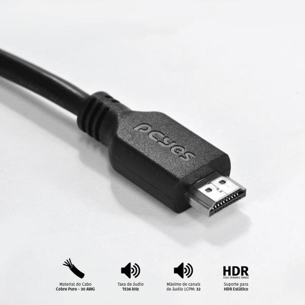 Imagem de Cabo Hdmi 2.0 4k 30awg Puro Cobre 2 Metros - Phm20-2