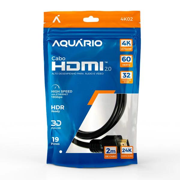 Imagem de Cabo hdmi 2.0 4k blindado 2 metros ponta gold 60hz aquário