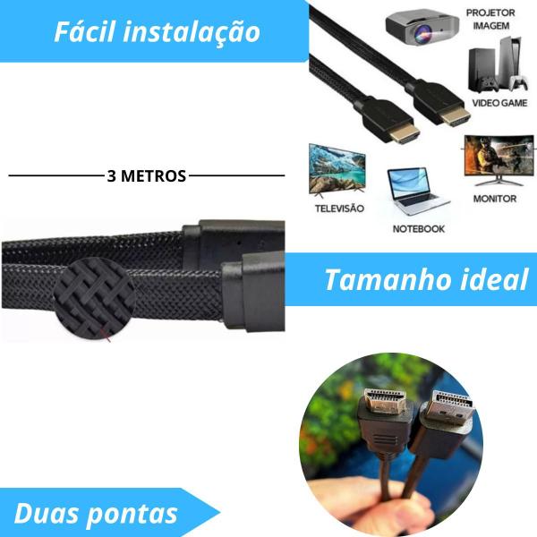 Imagem de Cabo Hdmi 2.0 4k Blindado 3m Ponta Gold - Entrega Rápida