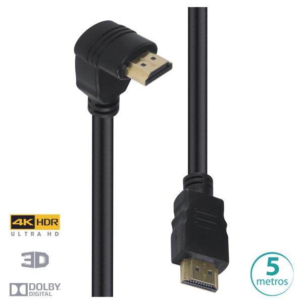 Imagem de Cabo Hdmi 2.0 4k Ultra Hd 3d Conexão Ethernet Com 01 Conector 90º 5 Metros - H2090-5