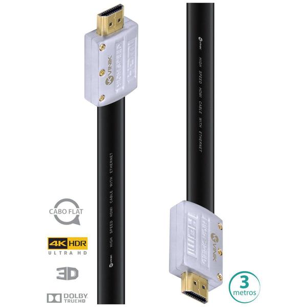 Imagem de Cabo HDMI 2.0 4K ULTRA HD 3D Conexao ETHERNET FLAT com Conector Desmontavel 3 Metros - H20FL-3 Vinik