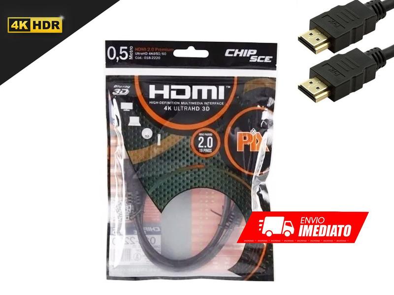 Imagem de Cabo HDMI 2.0 50cm Meio Metro 4K UltraHD 19 Pinos(018-2220)