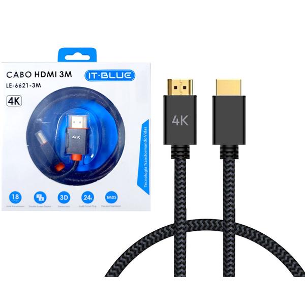 Imagem de Cabo HDMI 2.0 com 3 Metros Blindado Ultra HD 4k It Blue