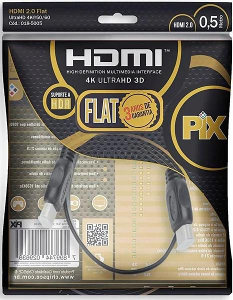 Imagem de Cabo Hdmi 2.0 Flat Gold 4k Ultrahd 19pinos Polybag Hdr 0.5mt