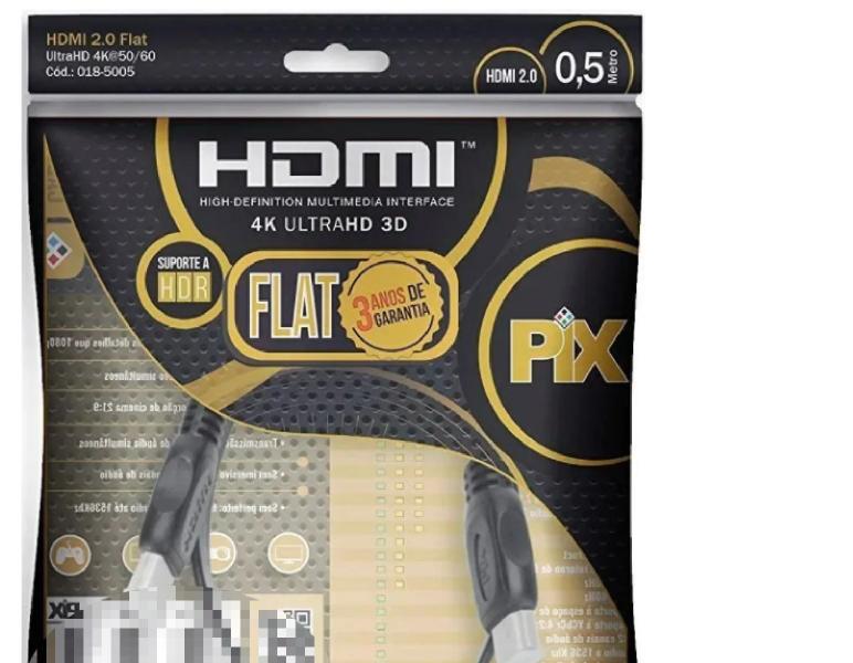 Imagem de Cabo Hdmi 2.0 Flat Gold 4k Ultrahd 19pinos Polybag Hdr 0.5mt