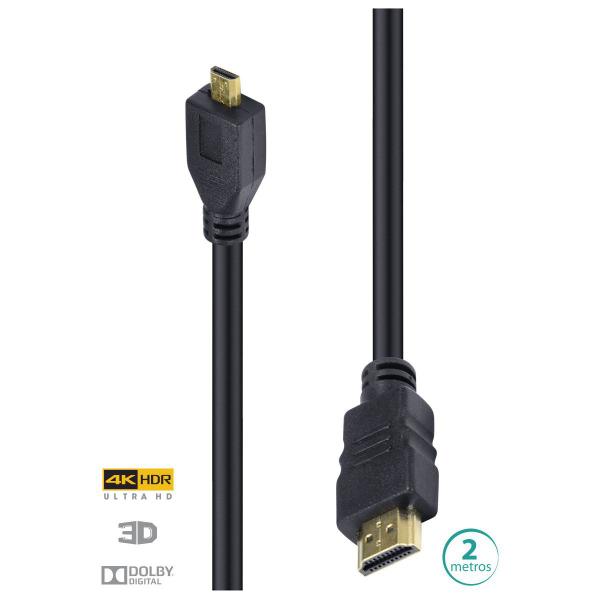 Imagem de Cabo Hdmi 2.0 Para Micro Hdmi 4k Ultra Hd 3d Conexão Ethernet 2 Metros - H20mc-2