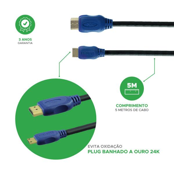 Imagem de Cabo Hdmi 2.0 para Mini Hdmi 4k Ultrahd 3d Blindado 5 Metros