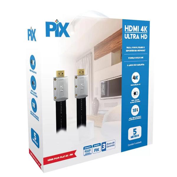 Cabo HDMI 2.0 UHD 4K - 5 Metros Flat Desmontável - PIX Imagem de Cabo HDMI 2.0 UHD 4K - 5 Metros Flat Desmontável