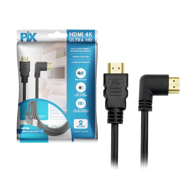 Imagem de Cabo HDMI 2.0v 4K Ultra HD 3D PLUG 90 Graus com 2 metros - PIX 018-3322