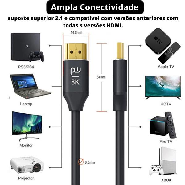 Cabo Hdmi 2.1 3m 8k E 4k 120hz Gold Ultra Hd P Tv Xbox - INBOX MOBILE ACESSORIOS Imagem de Cabo Hdmi 2.1 3m 8k E 4k 120hz Gold Ultra Hd P Tv Xbox