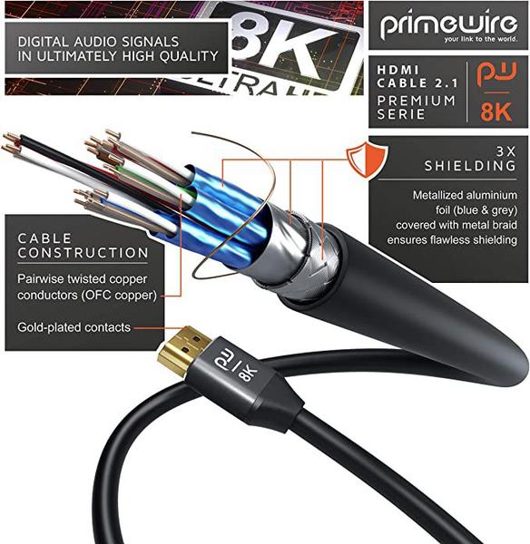 Cabo Hdmi 2.1 3m 8k E 4k 120hz Gold Ultra Hd P Tv Xbox - INBOX MOBILE ACESSORIOS Imagem de Cabo Hdmi 2.1 3m 8k E 4k 120hz Gold Ultra Hd P Tv Xbox
