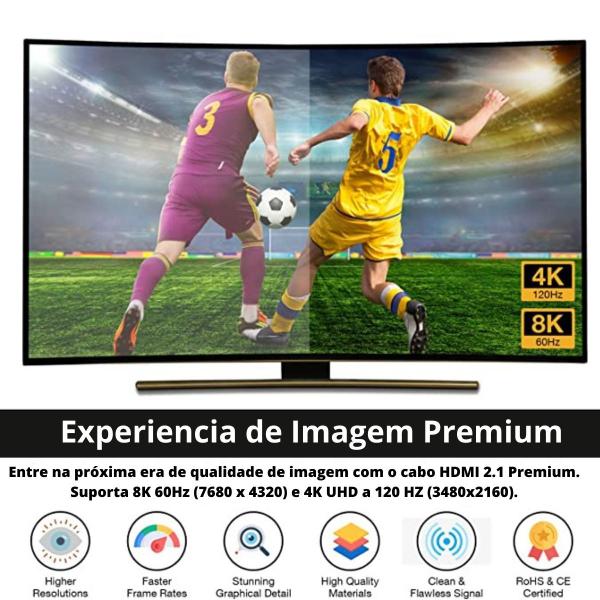 Imagem de Cabo Hdmi 2.1 3m 8k E 4k 120hz Gold Ultra Hd P Tv Xbox